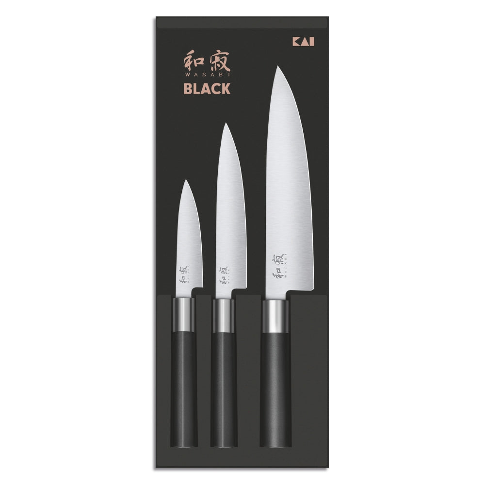 KAI Wasabi Black Knife set -veitsisetti 3 kpl kokkiveitsi